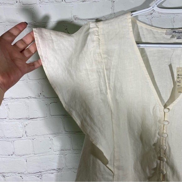 NWT Madewell natural off white linen Angel wing sleeves button front top 16 - Picture 4 of 10